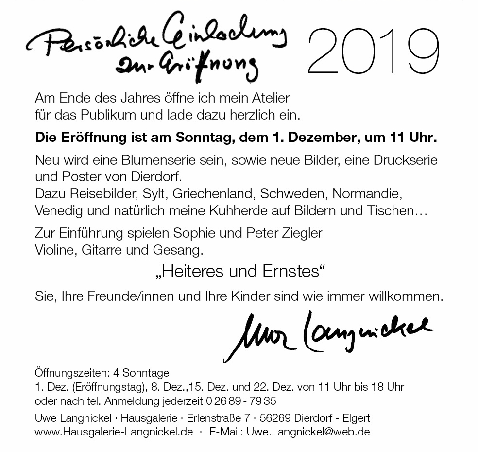Einladung Offenes Atelier Dezember 2019